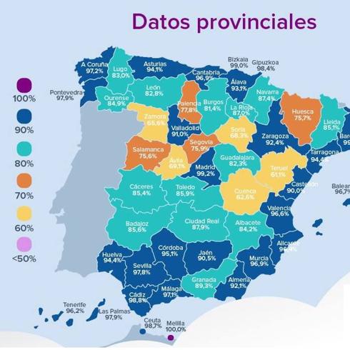 Mapa de cobertura 4G en España. 