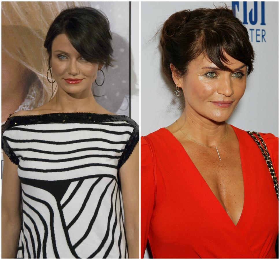 Cuando Cameron Diaz se tiñó el pelo moreno se parecía muchísimo a Helen Christensen. Ambas tienen el mismo color de ojos y los pómulos pronunciados.