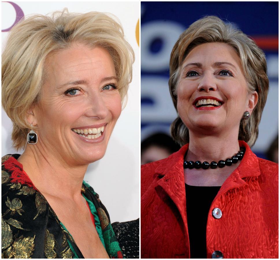 El parecido entre la actriz británica Emma Thompson y la política estadounidense Hillary Clinton es bastante. Ambas lucen el pelo rubio y corto.