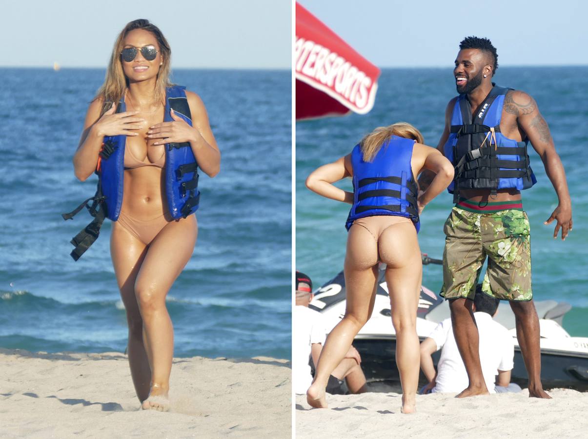 A lo mejor la madre de Daphne Joy, la novia de Jason Derulo, no le explicó bien eso de llevar ropa color carne... En cualquier caso, ella está encantada luciendo bikini (o la falta de ello en su trasero) en compañía de su chico.