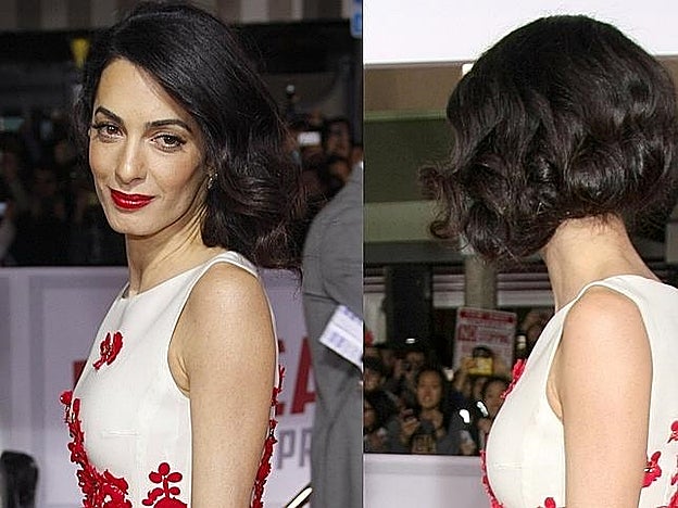 El falso bob que Amal Clooney lució en el Regency Village Theatre de Westwood (California) en el estreno de la última película de su marido.