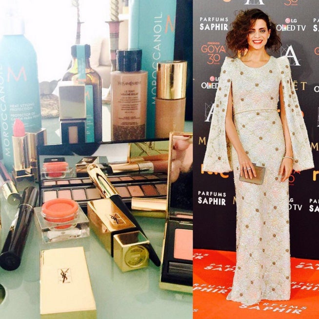 La actriz compartía un collage del maquillaje que utilizó junto con su posado en el photocall