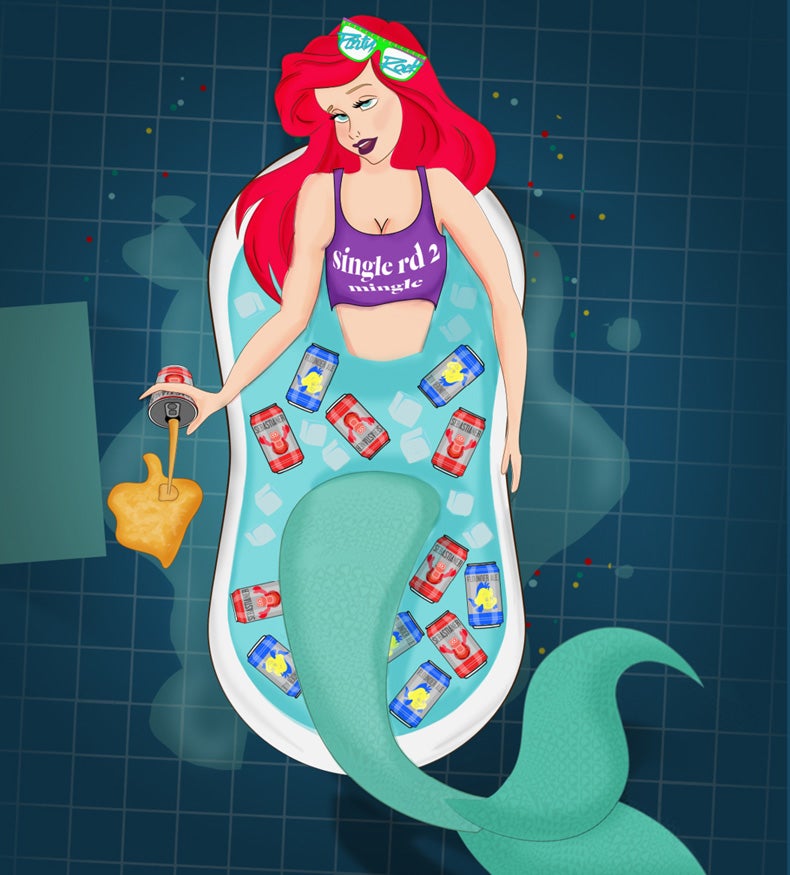 ¿Quién necesita un príncipe cuando has vivido la mayor parte de tu vida bajo el agua? Por fin Ariel puede disfrutar de su soltería y decir lo que piensa. ¿Qué hará el día de San Valentín? Por supuesto, tendrá la mayor fiesta de su vida entre alcohol, outfits llamativos y gafas de fiesta brillantes. ¡Soltera y orgullosa de ello!