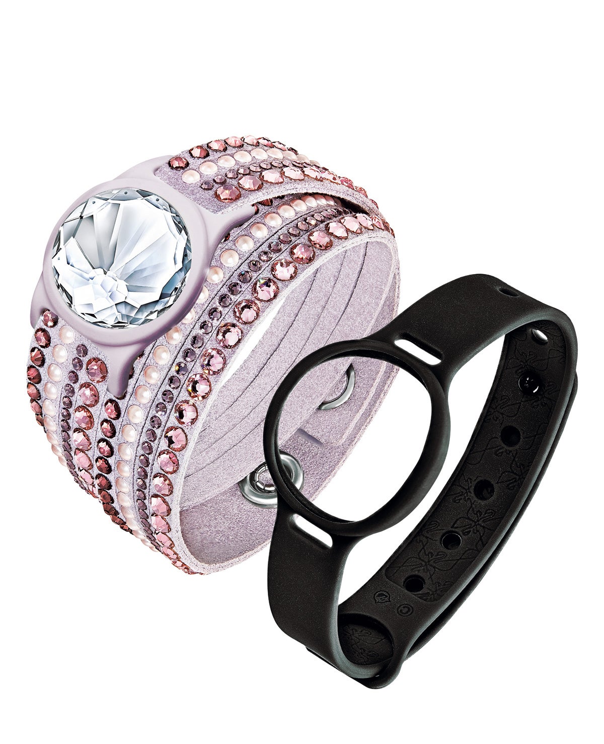 Es una pulsera con un cristal facetado blanco y doble brazalete, uno con cristales y otro deportivo. Pero también es un dispositivo conectado al móvil (te descargas la aplicación Swarovski Shine), que sirve para controlar tus actividades deportivas, dieta, sueño... Swarovski