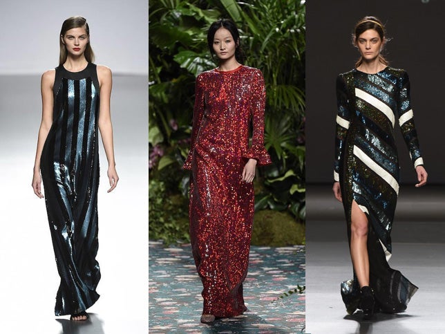 Pailletes y lentejuelas inundarán los vestidos de noche el próximo otoño-invierno. Ángel Schlesser, Jorge Vázquez y Teresa Helbig incluyen en sus colecciones modelos tan apetecibles como estos.