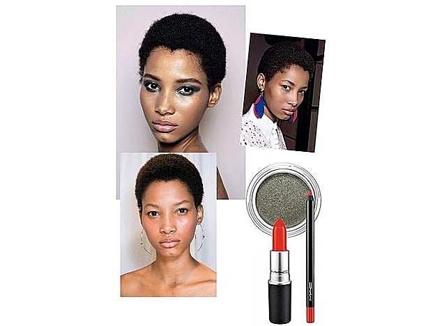 Ombre Iridescente tono Silver Green de Clarins (23,50 €). Lipstick en tono Morange (19,50 €) y delineador Pro Longwear Lip Pencil, en tono High Energy (19,50 €), de M·A·C.