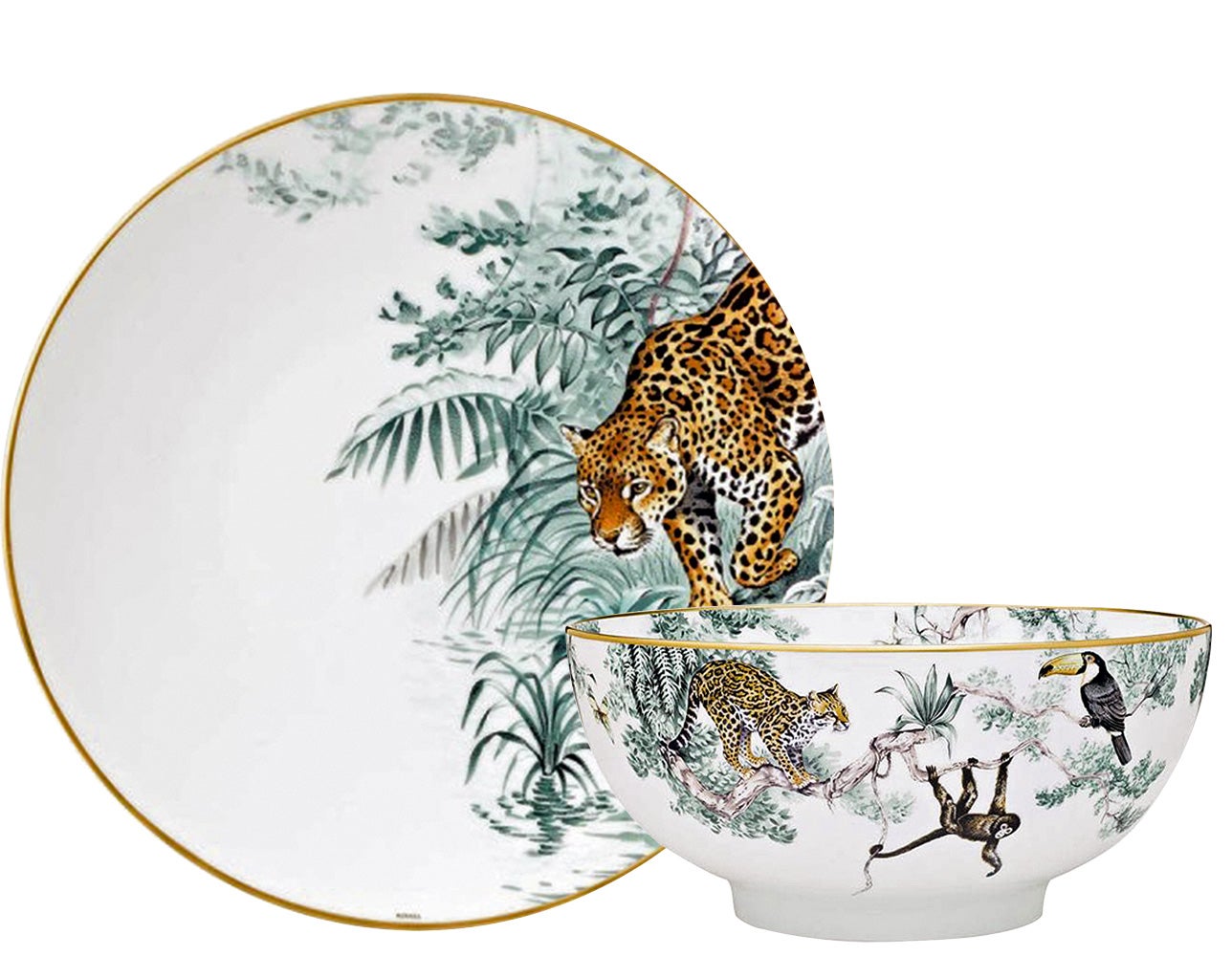 Los dibujos del naturalista Robert Dallet saltan de los pañuelos de seda de Hermès a la porcelana de esta vajilla.
