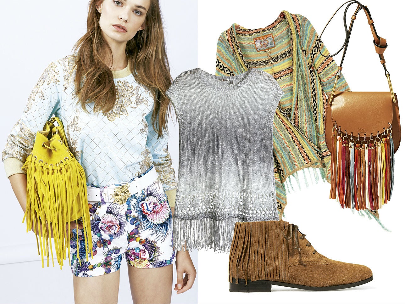 Son los mejores acompañantes para los festivales de música y la temporada empieza... ¡ya! Que no te pille desprevenida y hazte con prendas cómodas, de estilo hippie y muchos flecos. (Just Cavalli, Punt Roma, Highly Preppy, Newbark y Chloé).
