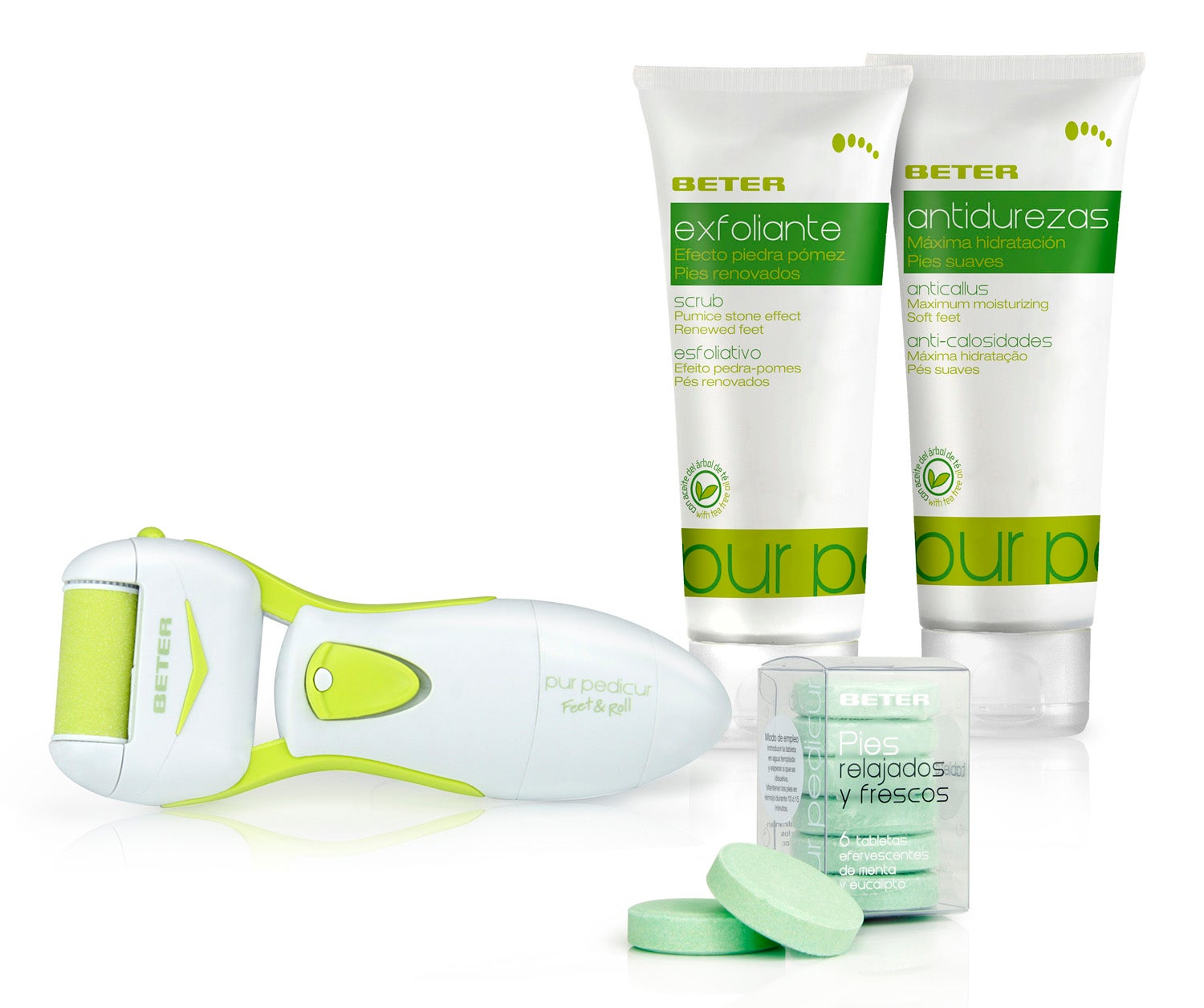 Un sistema innovador que permite pulir los pies con eficacia y seguridad. Se desliza suavemente sobre la piel, elimina las células muertas y las durezas (25,89 €). Completan el cuidado las cremas exfoliante (6,10 €) y antidurezas (6,10€), y las pastillas efervescentes (5,65 €) que preparan los pies para un ritual relajante.