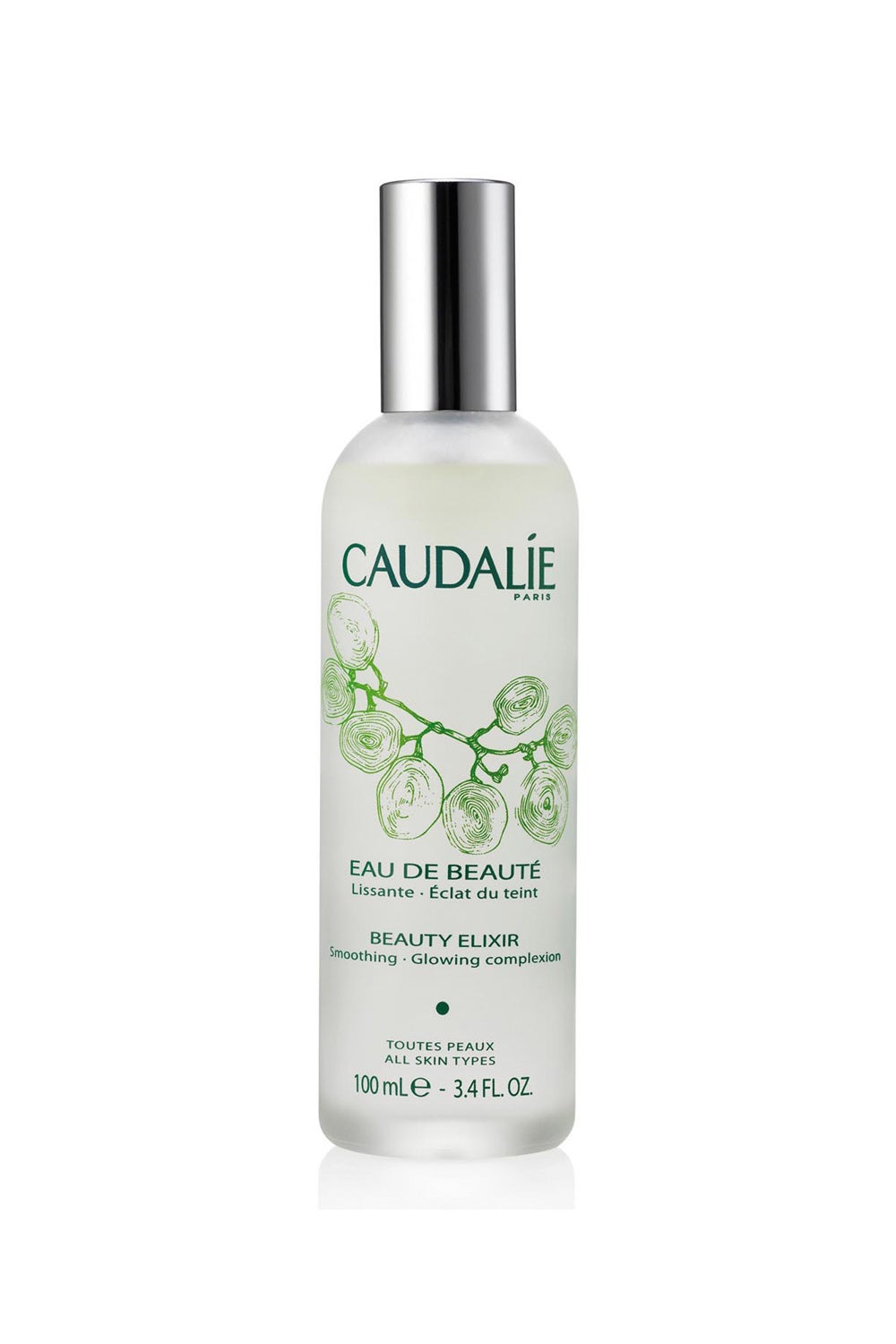Agua de Belleza de Caudalie.Este tratamiento alisa los rasgos, cierra los poros y proporciona un resplandor intenso al cutis. Despierta la piel por la mañana y la revigoriza por la noche, antes de acudir a un acontecimiento social. Excelente fijador de maquillaje, es ideal para aplicar después de la base de maquillaje y antes de los polvos. (32,50€).