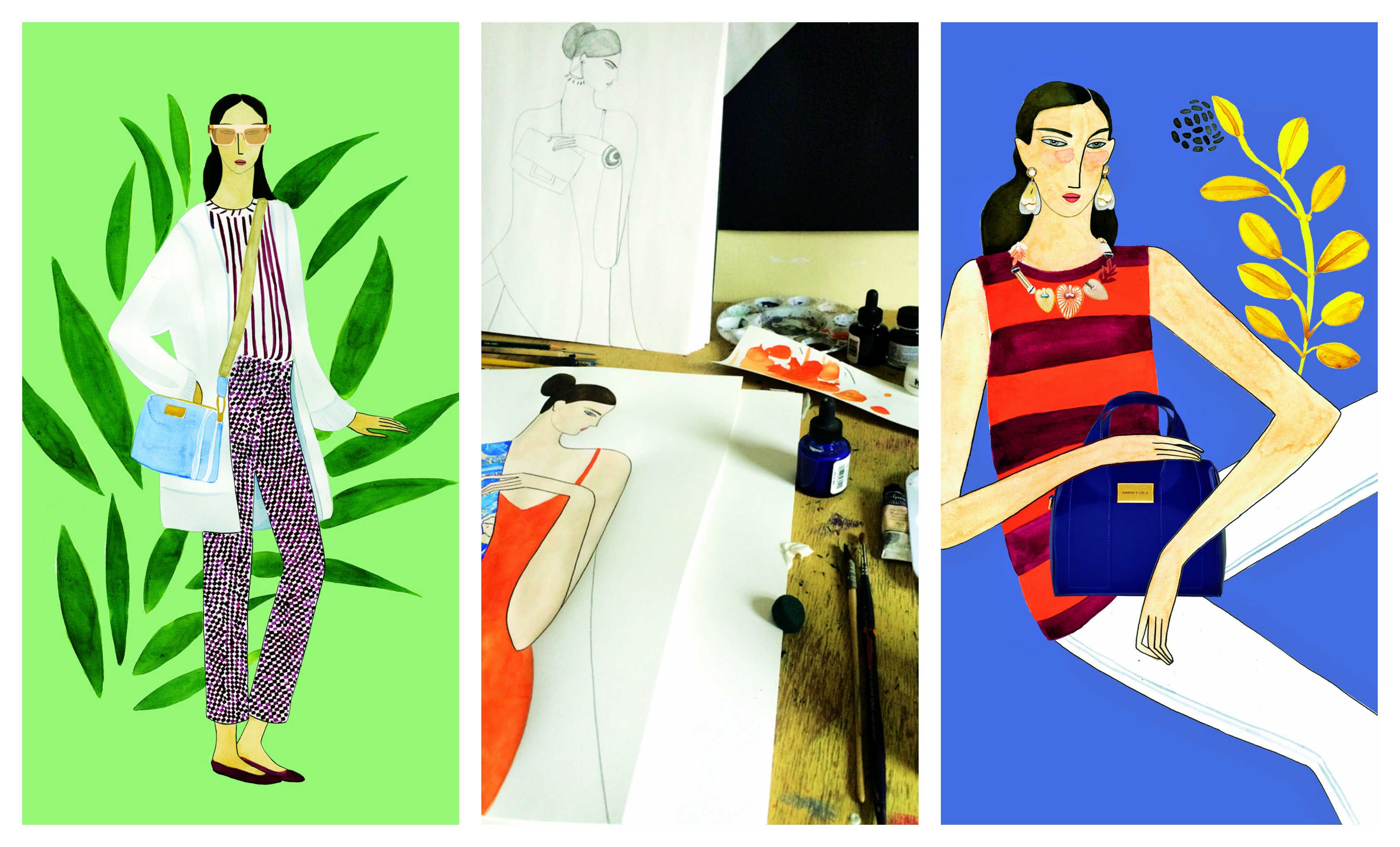 La artista americana Kelly Beeman ha puesto el toque arty al catálogo de complementos de Bimba y Lola. Unas ilustraciones que evocan las islas griegas, que son el eje de la colección P/V de la firma.