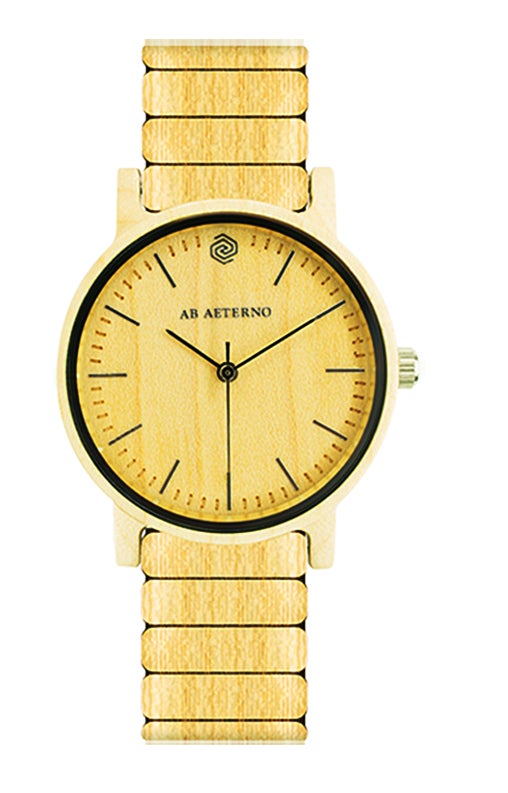 La firma se llama Ab Aeterno, es italiana y esta es su colección Harmony de relojes hechos de madera, desde la esfera hasta la correa. Nogal, arce, sándalo e incluso ébano, cada color depende del material. 