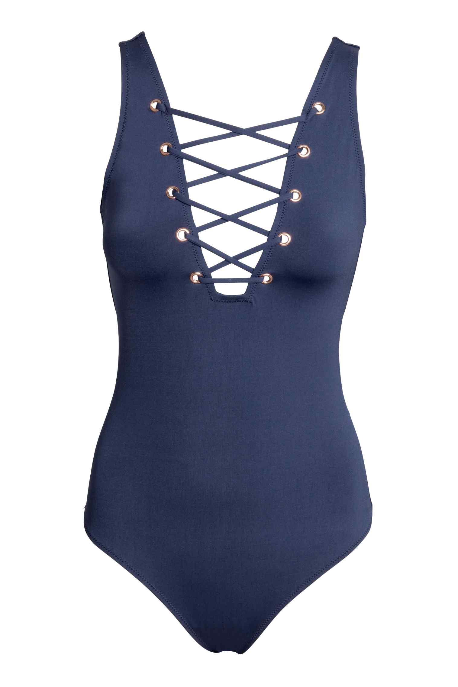 Con tiras en la parte del escote, modelo azul marino de H&M (Precio: 29.95 euros).