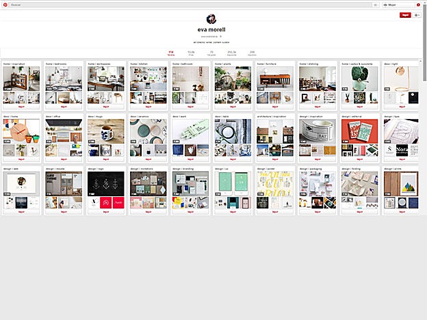 Alguno de los 114 tableros en los que Eva Morell tiene organizados sus 'pines'.