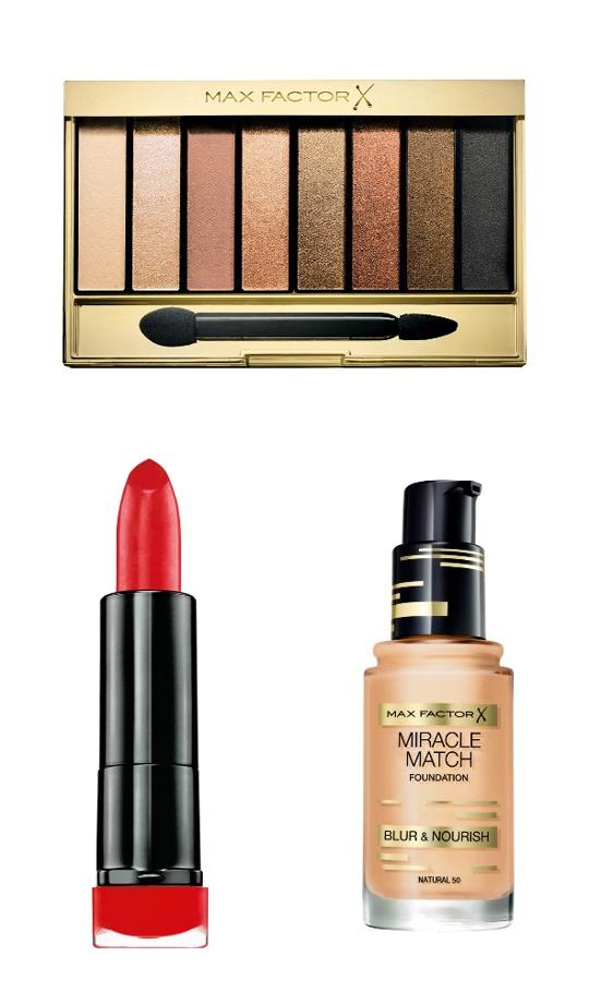 El maquillador ha apostado por un rostro sin imperfcecciones en el que destacan los labios, en un rojo intenso. El contrapunto perfecto al aspecto porcelana de la piel de Miriam. Base Miracle Match Foundation (15,99 €); Marilyn Monroe Lipstick Collection, tono Sunset Red (11,99 €); paleta de sombras Nude Palette en tono Capuccino (14,99 €). Todo de Max Factor.