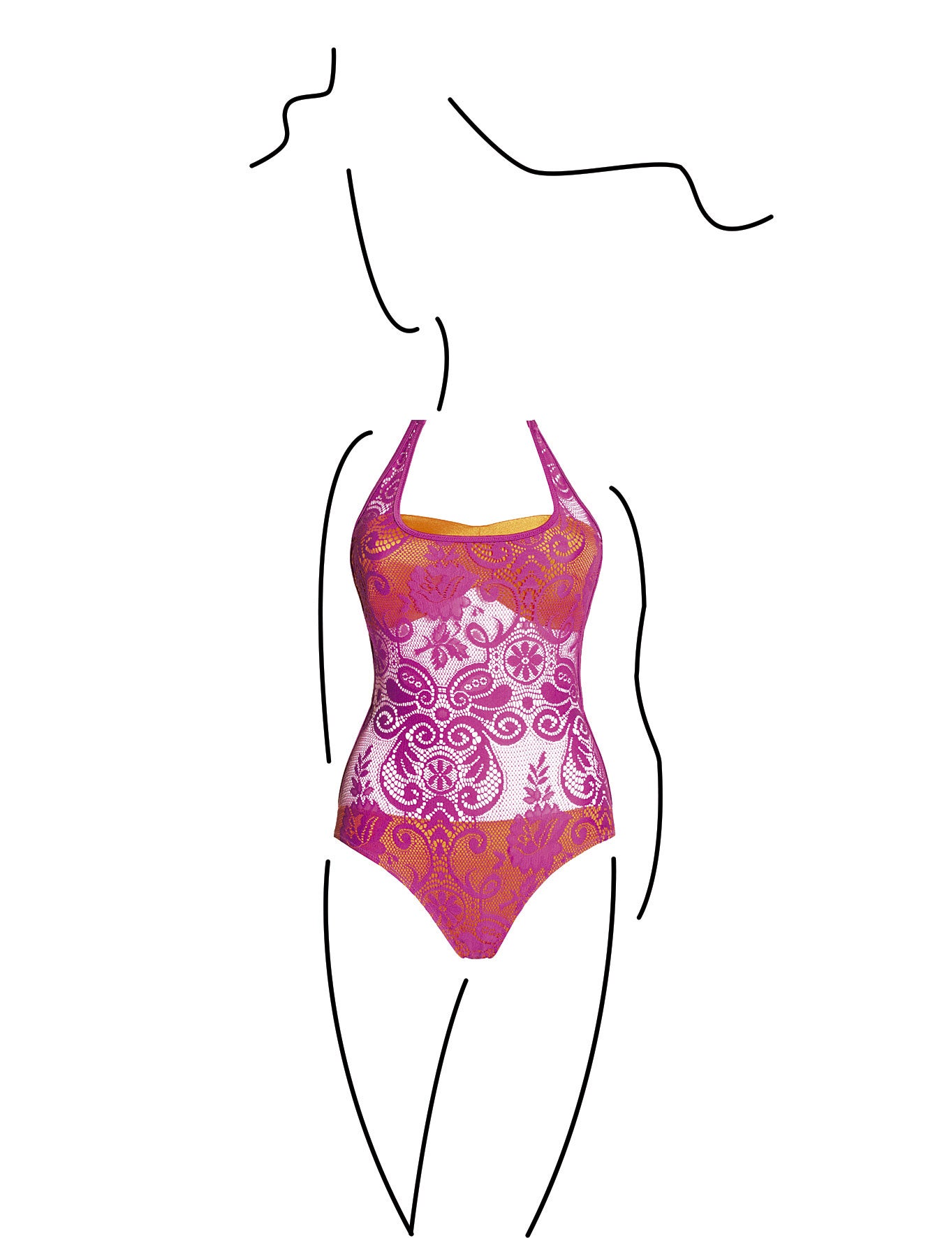 Este bañador está confeccionado en microfibra naranja y morada con motivos de encaje en relieve. Y pertenece a Purples, una de las dos colecciones (junto con Passion) de baño, playa y noche, que Yamamay dedica esta temporada a Miss Universo. www.yamamai.com