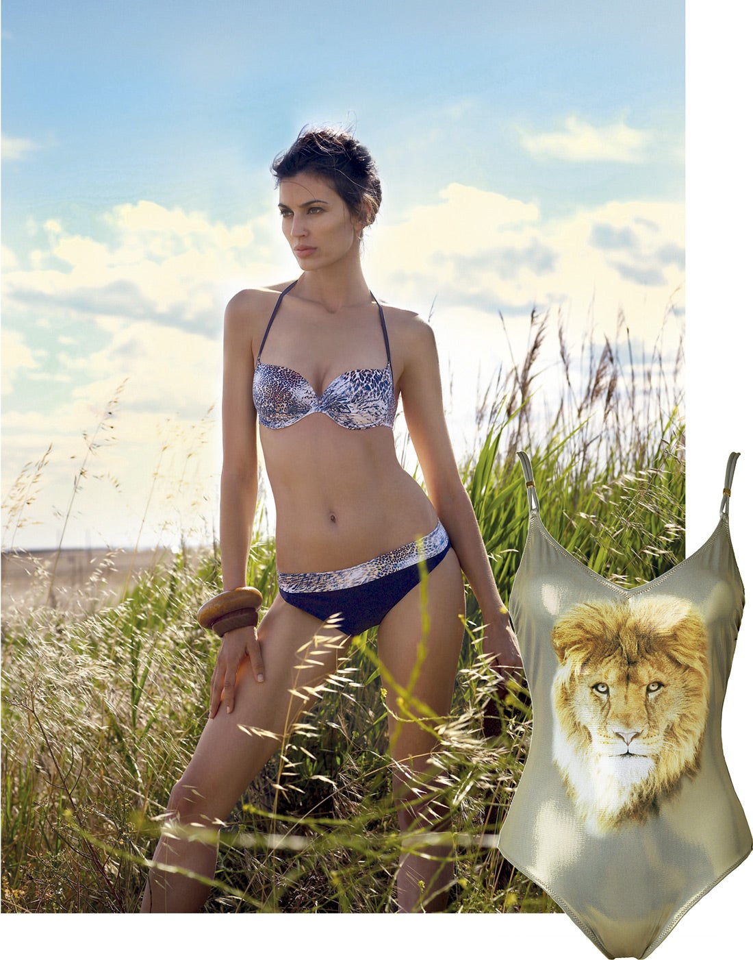 La moda safari va más allá de los vestidos camiseros en caqui, los sombreros de rafia o los collares de inspiración tribal. Este verano también llega a las prendas de baño, en dos piezas (como propone Selmark) o en una sola, para demostrar que el animal print nunca ha sido tan refrescante. ¿Los mejores acompañantes para prendas de baño tan salvajes? Un caftán blanco y accesorios de madera. Serás la reina... de los mares.