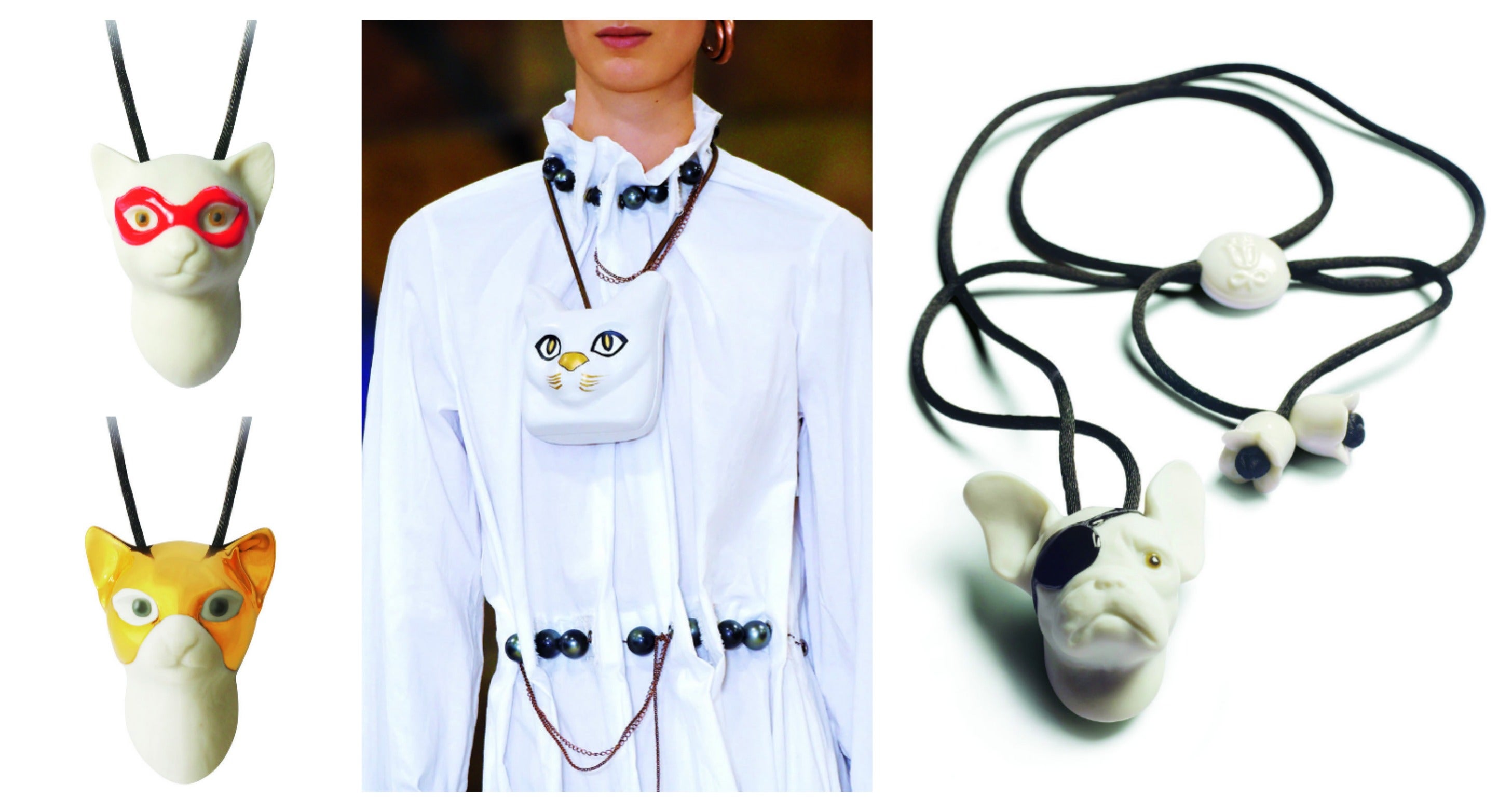 La porcelana sale de casa. Y Lladró, experta en la materia, le da una vuelta de tuerca a los accesorios con estas figuritas "para llevar". Un original animalario en el que perros y gatos con antifaz o parche de pirata se convierten en divertidos colgantes. www.lladro.com.