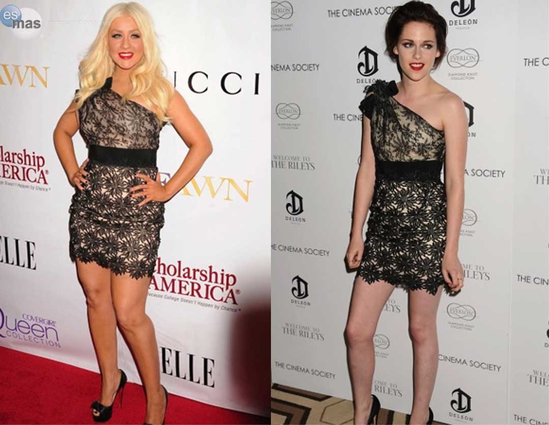 No a todas nos sienta igual un mismo vestido. Prueba de ello es esta comparación entre Christina Aguilera y Kristen Stewart