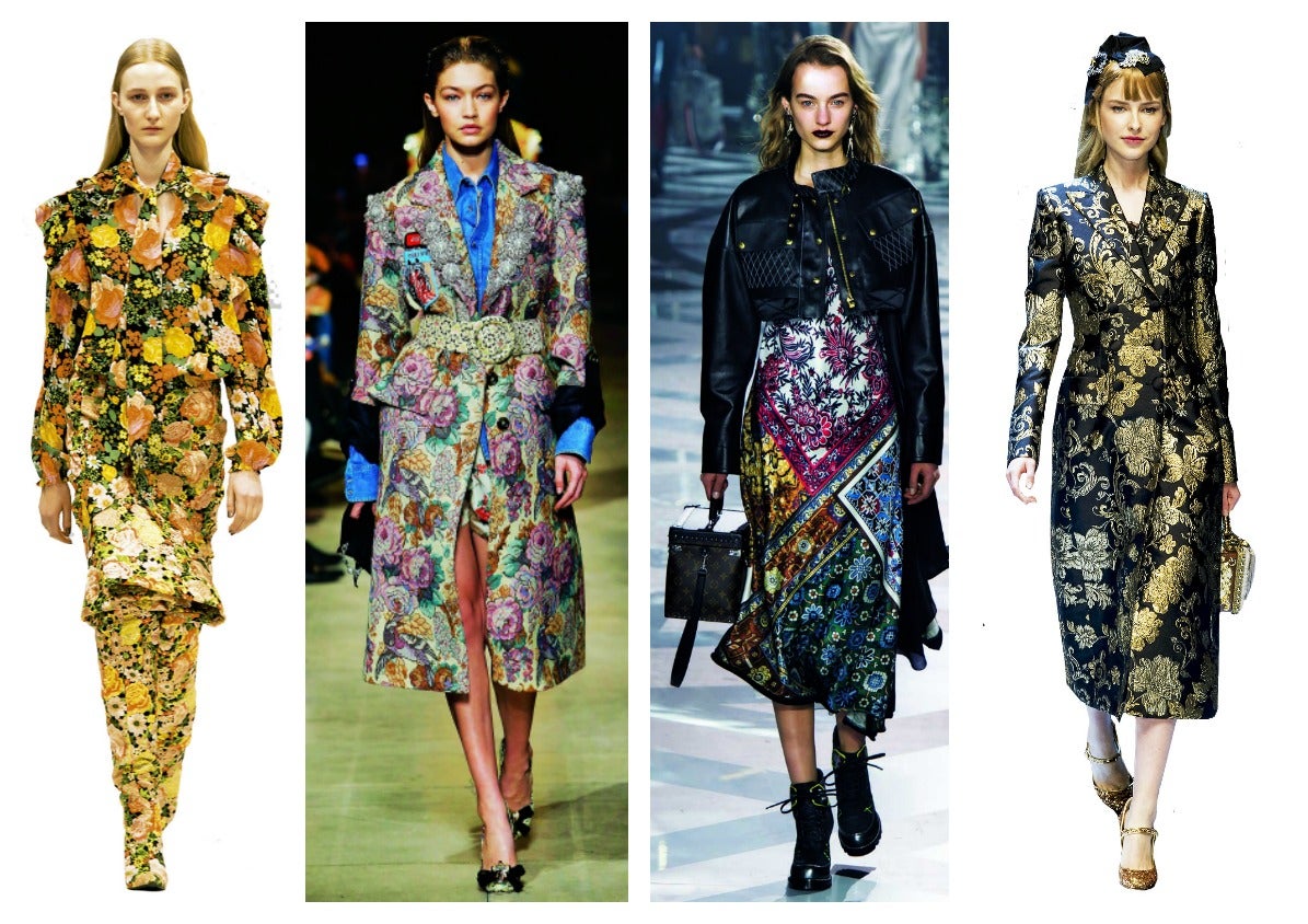 Aquellas sillas de comedor que no soportabas, las cortinas del salón más recargado, la butaca con orejeras... No tendrás que llevar los muebles encima, pero sí las telas de tapicería, que saltan desde el hogar a la pasarela como ya lo hicieron décadas atrás. Retapiza tu estilo. (Dolce & Gabanna, Miu Miu, Balenciaga, Louis Vuitton)