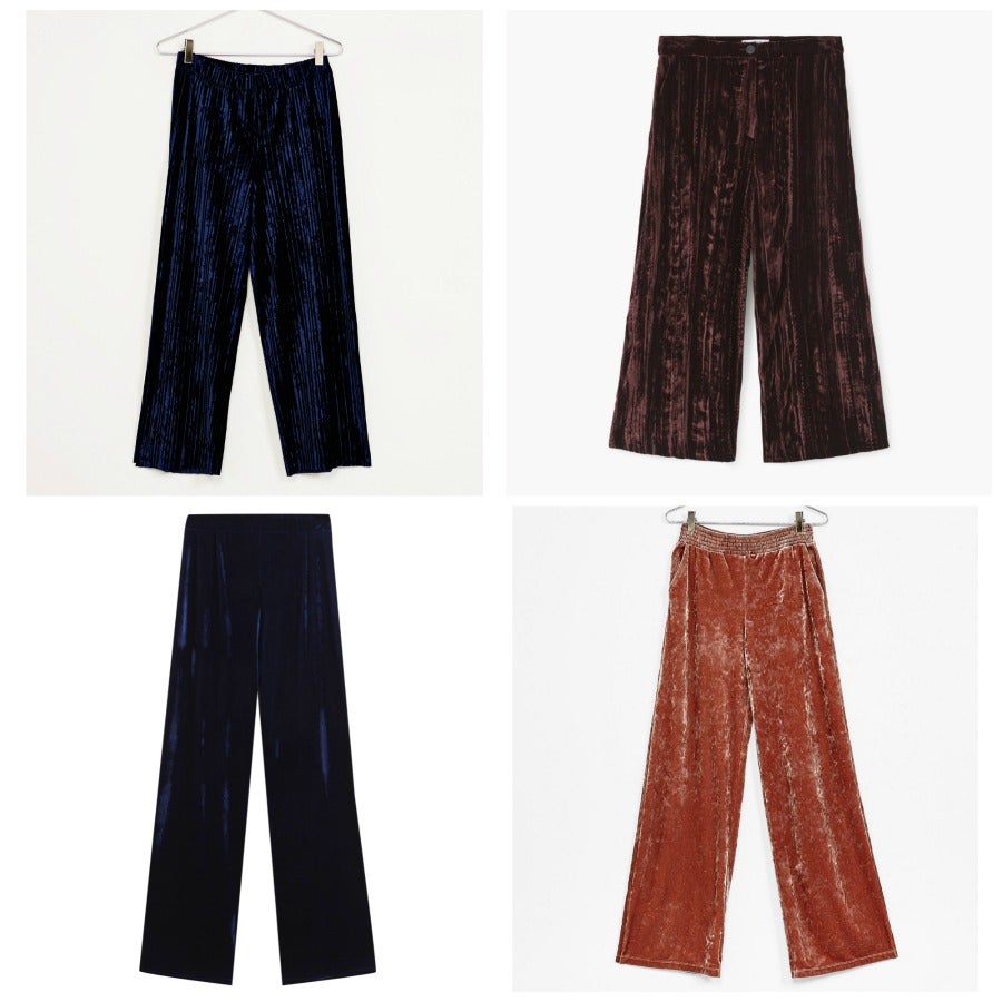 Del estilo culotte, en color azul disponible en Bershka (Precio: 19.99 euros) y en granate de Mango (Precio: 69.95 euros). Cosette apuesta por el modelo palazzo (CPV) y Bershka dispone también de su versión sport en tono teja (Precio: 24.99 euros).
