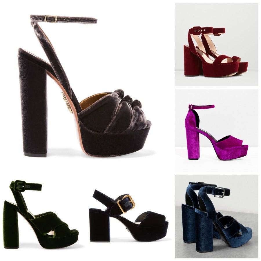 El calzado propio del verano se reinventa de cara al otoño en su versión 'velvet'. Las de Aquazzura se convierten en las más deseadas (Precio: 645 euros) y las granate de Mango (Precio: 39.95 euros) las más buscadas por resultar las más asequibles. Pero también encontrarás las propuestas de &OtherStories en color morado(Precio: 85 euros), la de Bershka en azul (Precio: 39.95 euros), o de Prada en negro (Precio: 650 euros) y Miu Miu (Precio: 590 euros) en verde para los presupuestos menos ajustados.