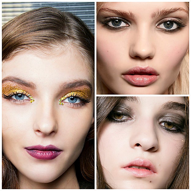 En las pasarelas de Otoño/Invierno de Richmond (izda.) Ferretti (arriba derecha) y Cavalli (abajo derecha) los maquilladores presentaron sus propuestas de maquillaje de ojos con sombras de diferentes estilos.