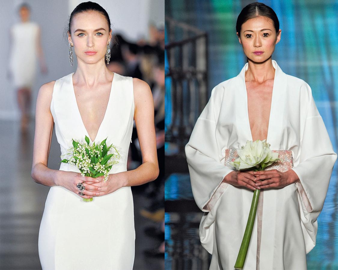 Vienen pequeños, discretos, incluso de una sola flor. Nuestra recomendación: que lleven verde. De izquierda a derecha: Oscar de la Renta y Elisabetta Polignano.