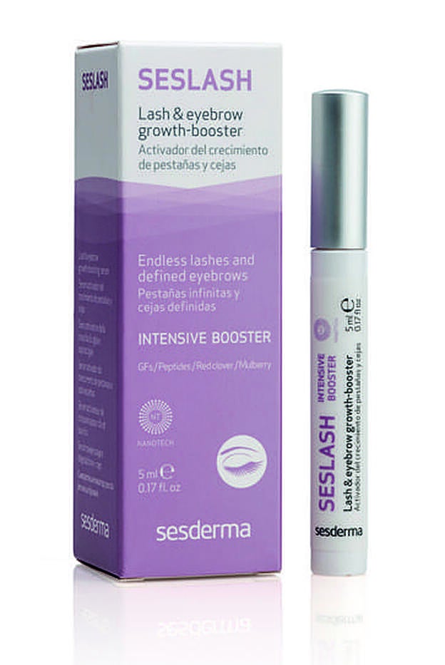 Seslash, sérum activador del crecimiento de pestañas y cejas de Sesderma. Activa el ciclo de crecimiento del vello gracias a la acción del trébol rojo, los péptidos, los factores de crecimiento y Morus alba. (29,95€).