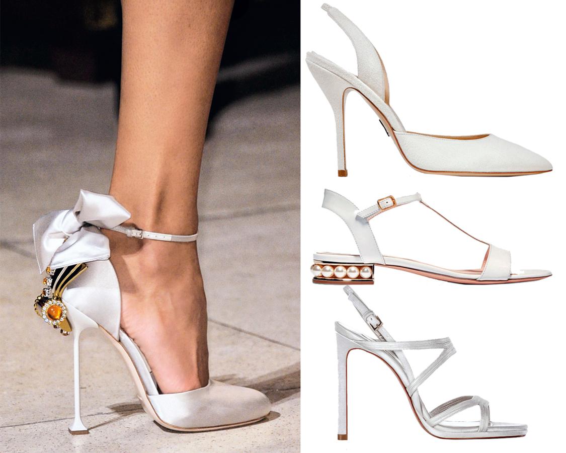 No lo descuides, un mal zapato puede arruinar tu look. Las dos propuestas estrella: salón abierto y sandalia. De izquierda a derecha: Miu Miu, Paul Andrew, Nicolas Kirkwood y Pura López.