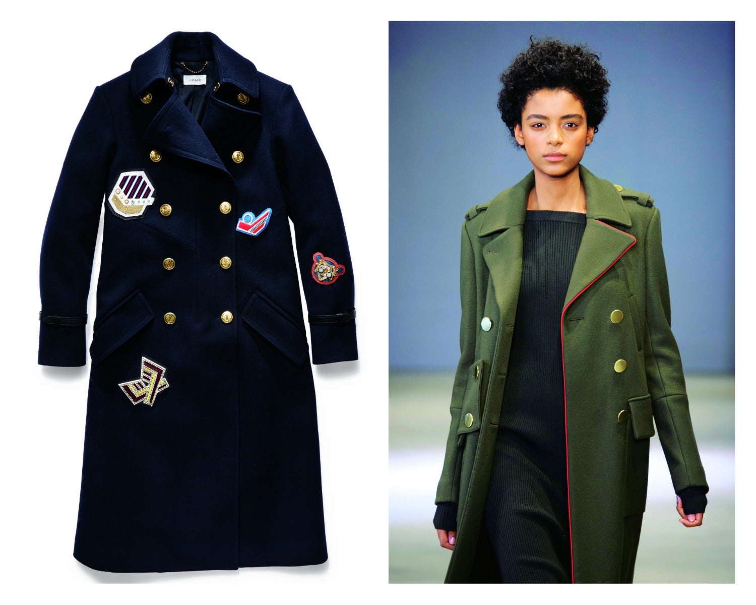 Con doble botonadura, hombros marcados y personalidad marcial, el abrigo militar marcha hacia el invierno. ¿La diferencia? Ahora pierde rigor y se reinventa con detalles (como los parches de Coach), aunque sigue triunfando también en sus versiones caqui y marino.