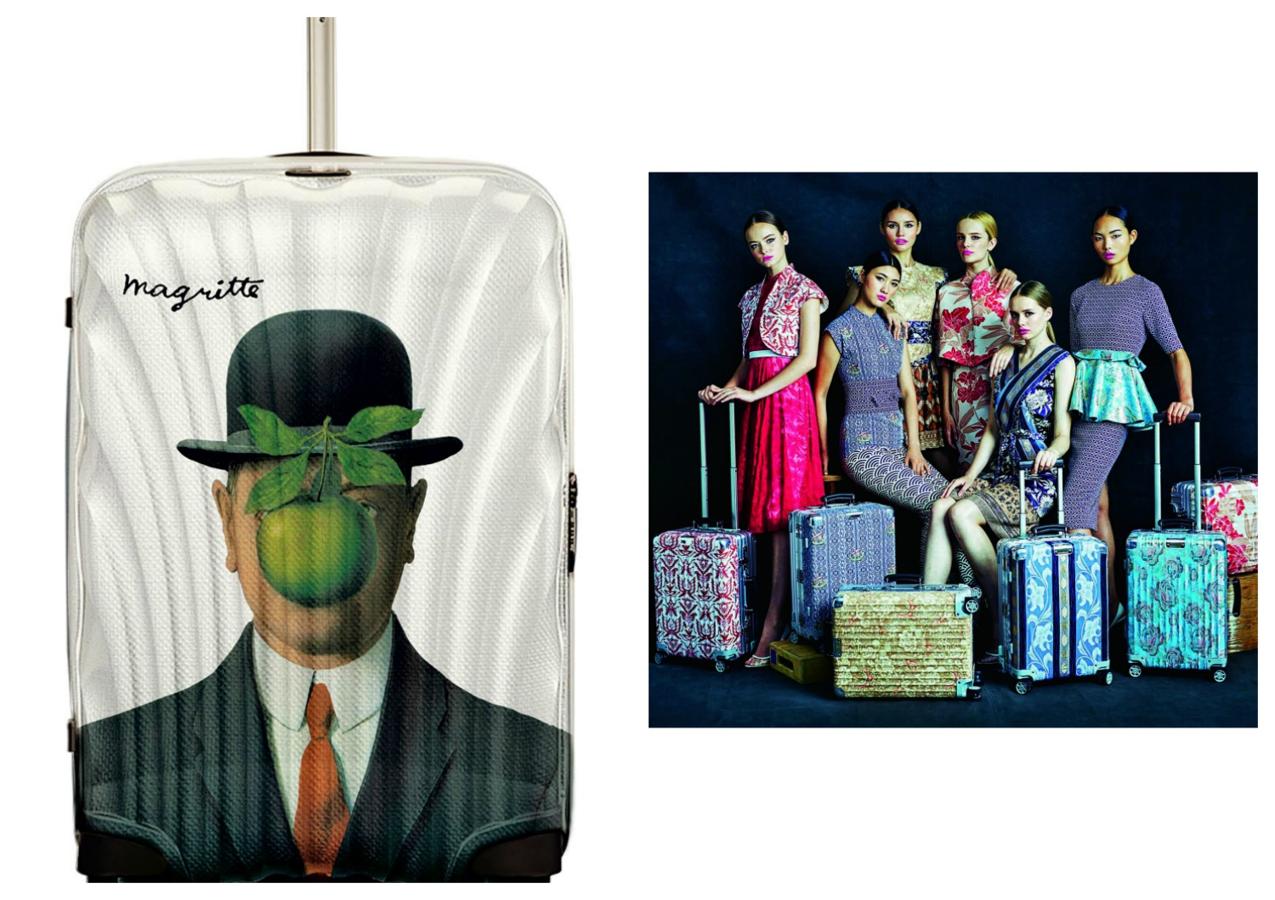 Samsonite homenajea a Magritte con dos maletas que reproducen dos de las obras más conocidas del pintor belga. Y si lo tuyo no es el surrealismo, Rimowa propone una colección con dibujos inspirados en los textiles tradicionales de India, Malasia o Japón. Dos propuestas para viajar con arte allá donde vayas.