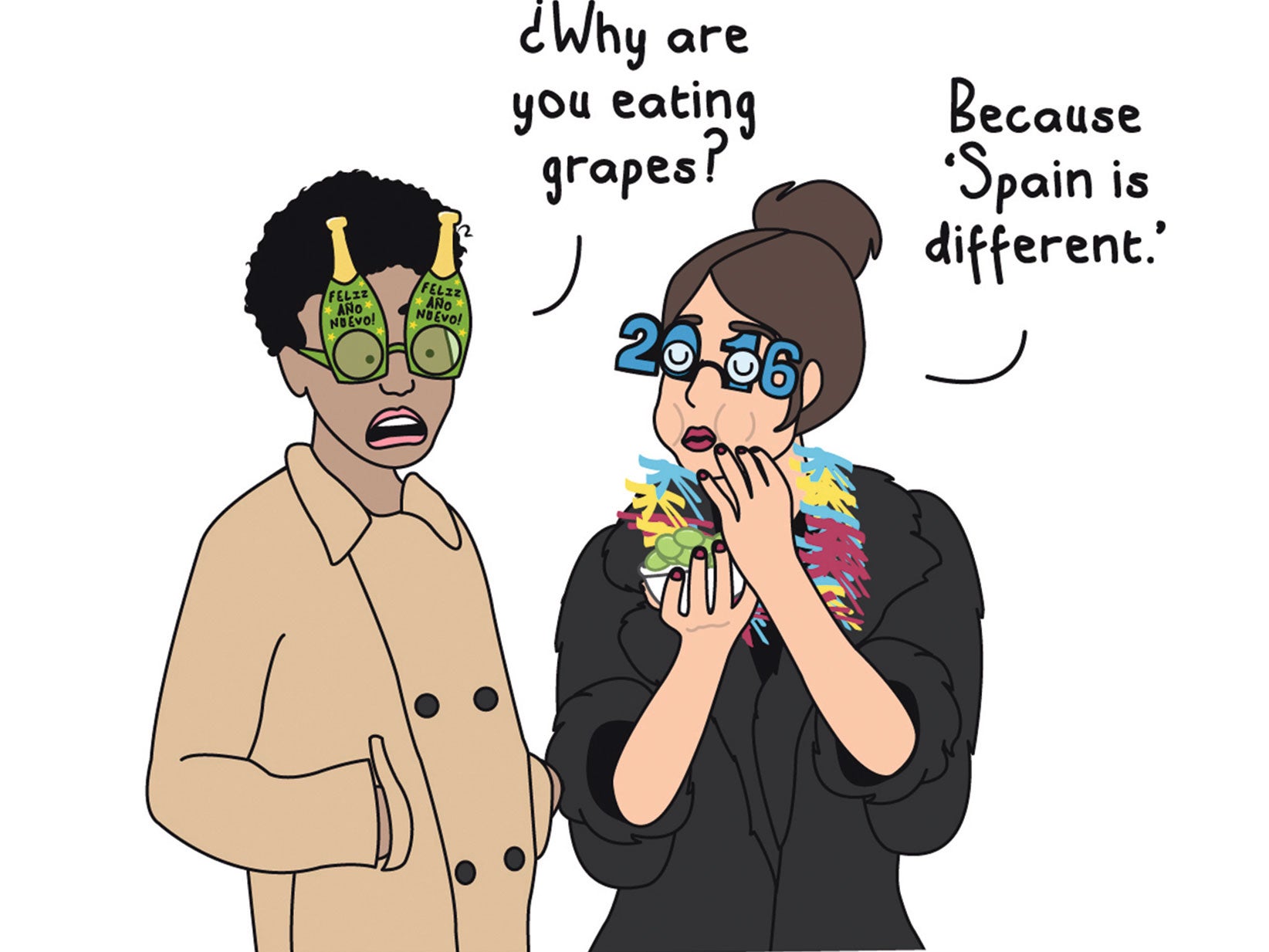 El 31 de diciembre es el día en que trasladas los propósitos de un año para otro. Como una mudanza. "Aprender portugués: traspasado al 2017. Dieta: mañana... o pasado". Miras bajo el colchón y haces balance. Y piensas que las uvas te están regalando una nueva página en blanco. Las nocheviejas forman parte del mosaico de personas, ausencias y lugares de tus recuerdos. Claro que no todas son memorables. Algunas fueron, son y serán bastante imperfectas...