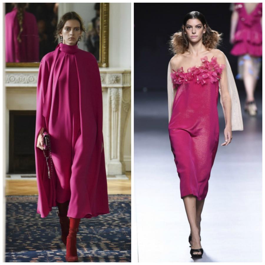 En vestidos, jerséis y capas, el rosa se ha puesto llenar de color los looks más aburidos, tal y como subieron a la pasarela Valentino y Juana Martín.
