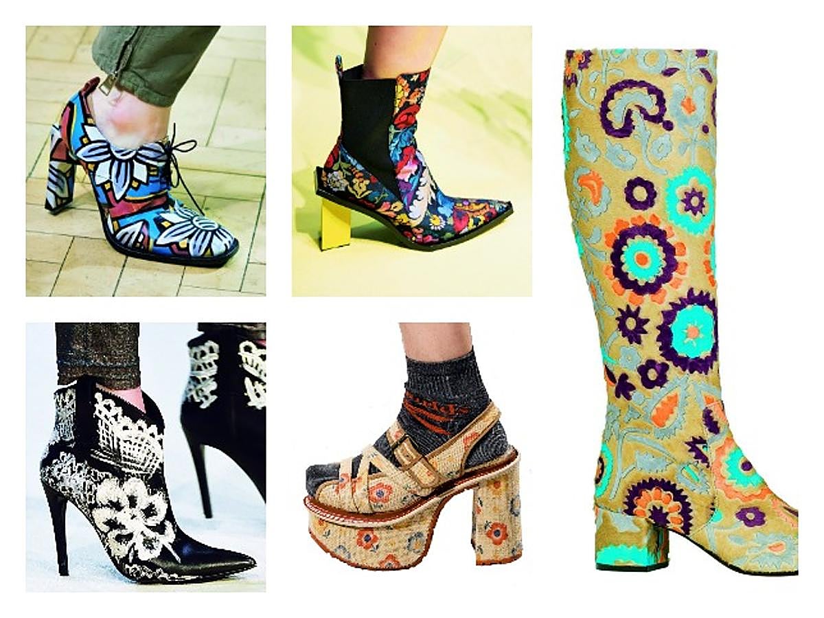 Sí, se puede. No está prohibido ser minimalista o normcore y, a la vez, llevar unos zapatos con un print colorista y floral. Es la propuesta de firmas tan diferentes como Jonathan Anderson, Vivienne Westwood, Brian Atwood, Miu Miu, Converse... Universos dispares que coinciden en la apuesta floral, entre el barroquismo, la psicodelia y la languidez naif de Bloomsbury. Y es que todavías verás algunos estampados folk en vestidos, pero en 2017 el prado empieza en el calzado.
