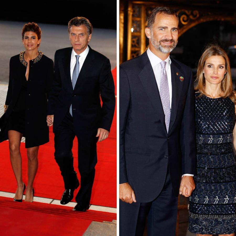 Juliana Awada y Doña Letizia coincidieron en un acto del COI en Buenos Aires en 2013. Entonces, la argentina era la esposa del alcalde de la ciudad, y la española, Princesa de Asturias. Para la cita, Awada apostó por un conjunto de LBD y abrigo con cuello joya de El Camarín; y la ahora Reina, por un vestido joya de Felipe Varela.