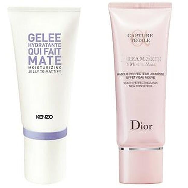 Gel Hidratante Matificante de Kenzoki (44 euros). Mascarilla DreamSkin 1 Minuto Efecto Flash de Dior (70 euros).