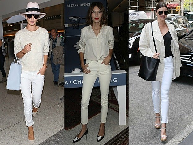 Rosie Huntington-Whiteley, Alexa Chung y Miranda Kerr, diferentes formas de combinar el pantalón blanco.
