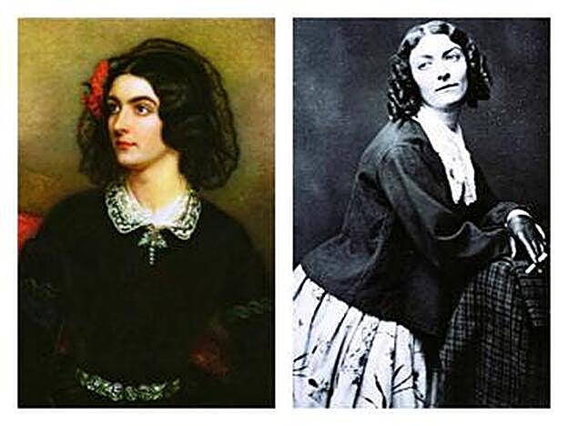 Lola, en el retrato de Joseph Karl Stieler que hay en la Galería de las Bellezas del palacio de Nymphenburg (Munich). A la dcha., en 1852, es la primera fotografía de una mujer fumando.