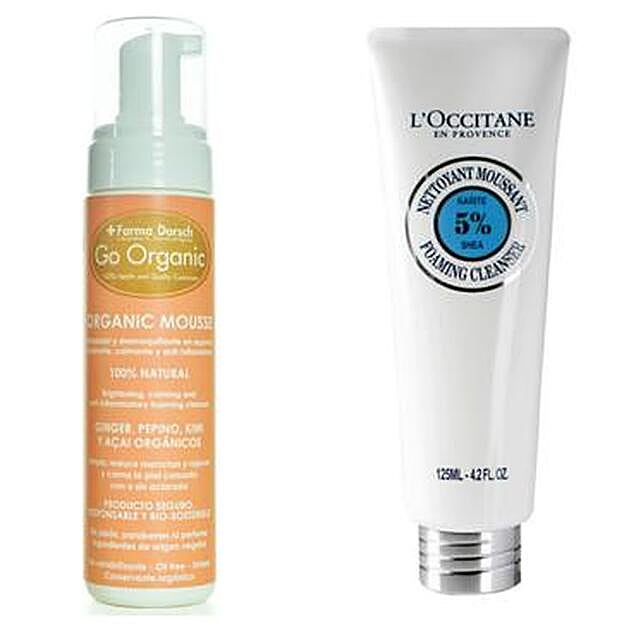 Espuma Micelar Organic Mousse Go Organic de Farma Dorsch (22 €). Espuma. Facial Limpiadora Karité de L’Occitane (19 €).
