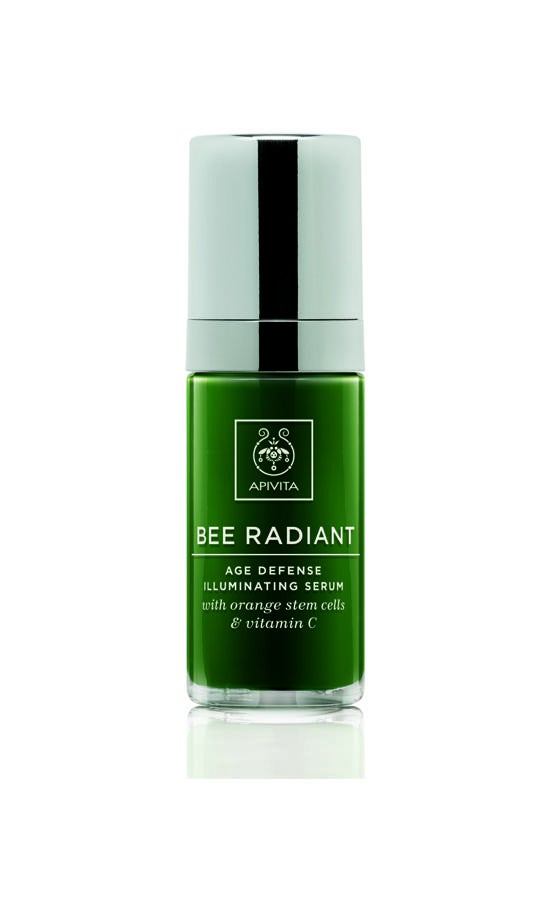 Bee Radiant Serum con vitamina C de Apivita. Sérum iluminador, defensa antiedad con células madre de tallo de naranjo y vitamina C, que rejuvenece y revitaliza la piel. (48€)