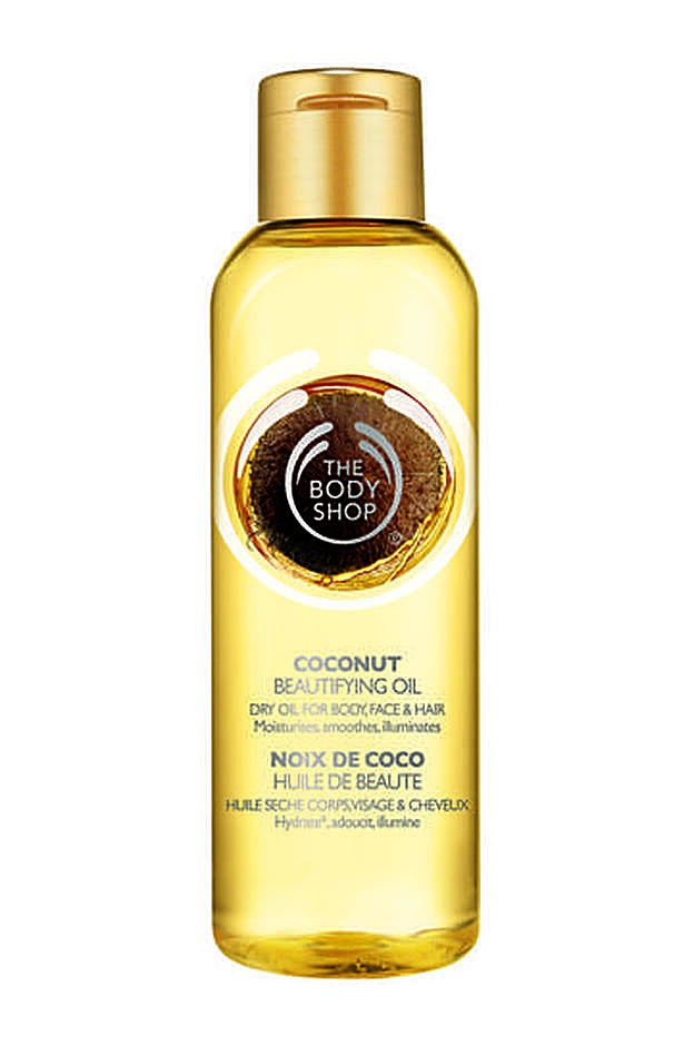 Aceite Seco Nutritivo para cuerpo y cabello de Coco de The Body Shop, con aceite de coco virgen ecológico prensado en frío (12€)