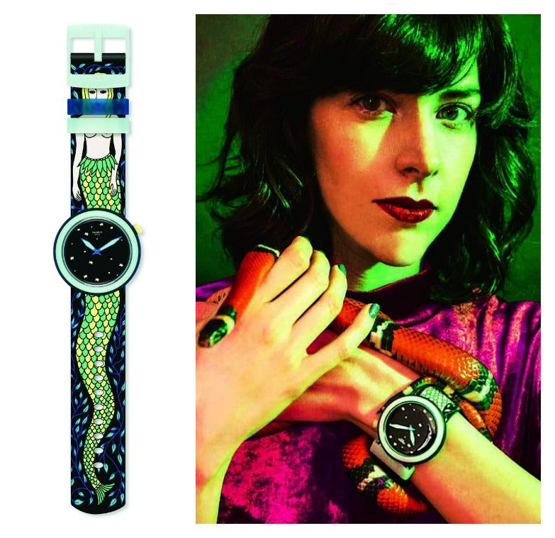Melusine es el nombre con el que la madrileña Brianda Fitz James Stuart ha bautizado su primer reloj para la firma Swatch, un divertido modelo que alude a la mítica y literaria Melusine, mitad mujer y mitad serpiente, hija de un rey y un hada. La diseñadora se estrena así en esta nueva faceta, recordando su niñez y su primer reloj.