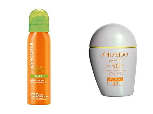 Sun Sport Bruma Facial invisible SPF30 de Lancaster (34,40 €). WetForce Sports BB SPF 50+ de Shiseido (42 €).