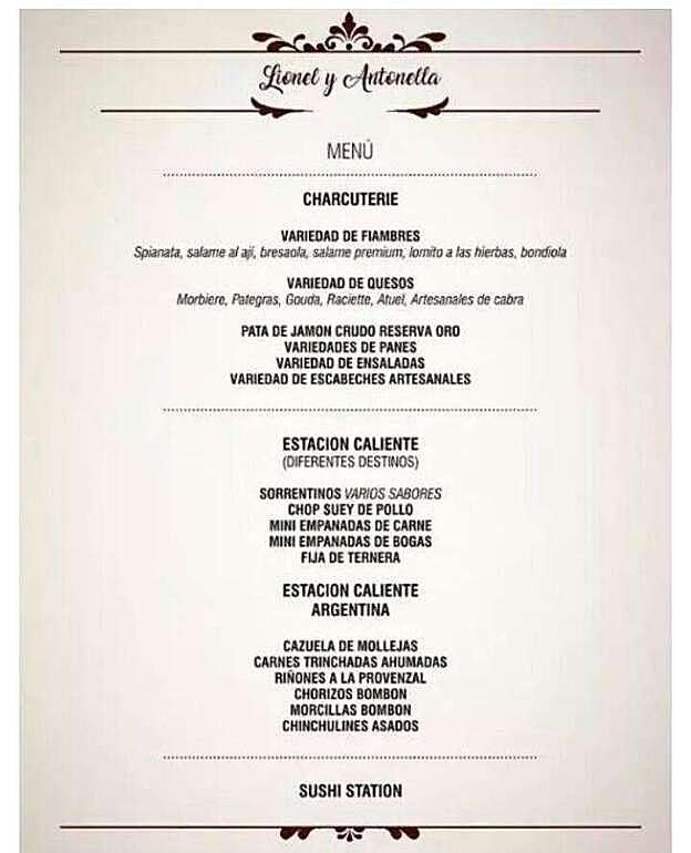 Este sería, según Clarín, el menú de la boda de Leo Messi y Antonella Rocuzzo.