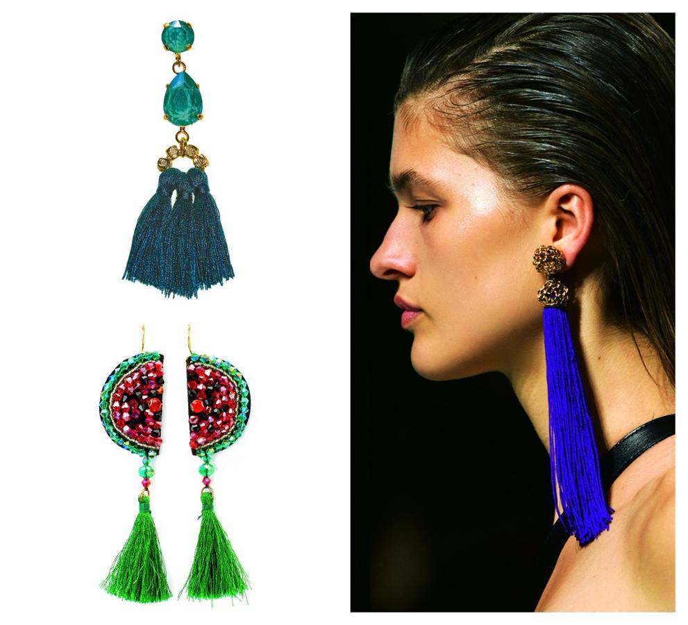 Los pendientes de la temporada son grandes.Pero irás a la última si, además, los llevas largos y con flecos. Y en colores llamativos, muy veraniegos. En la pasarela los vimos con Ungaro; en la calle, las opciones son infinitas.