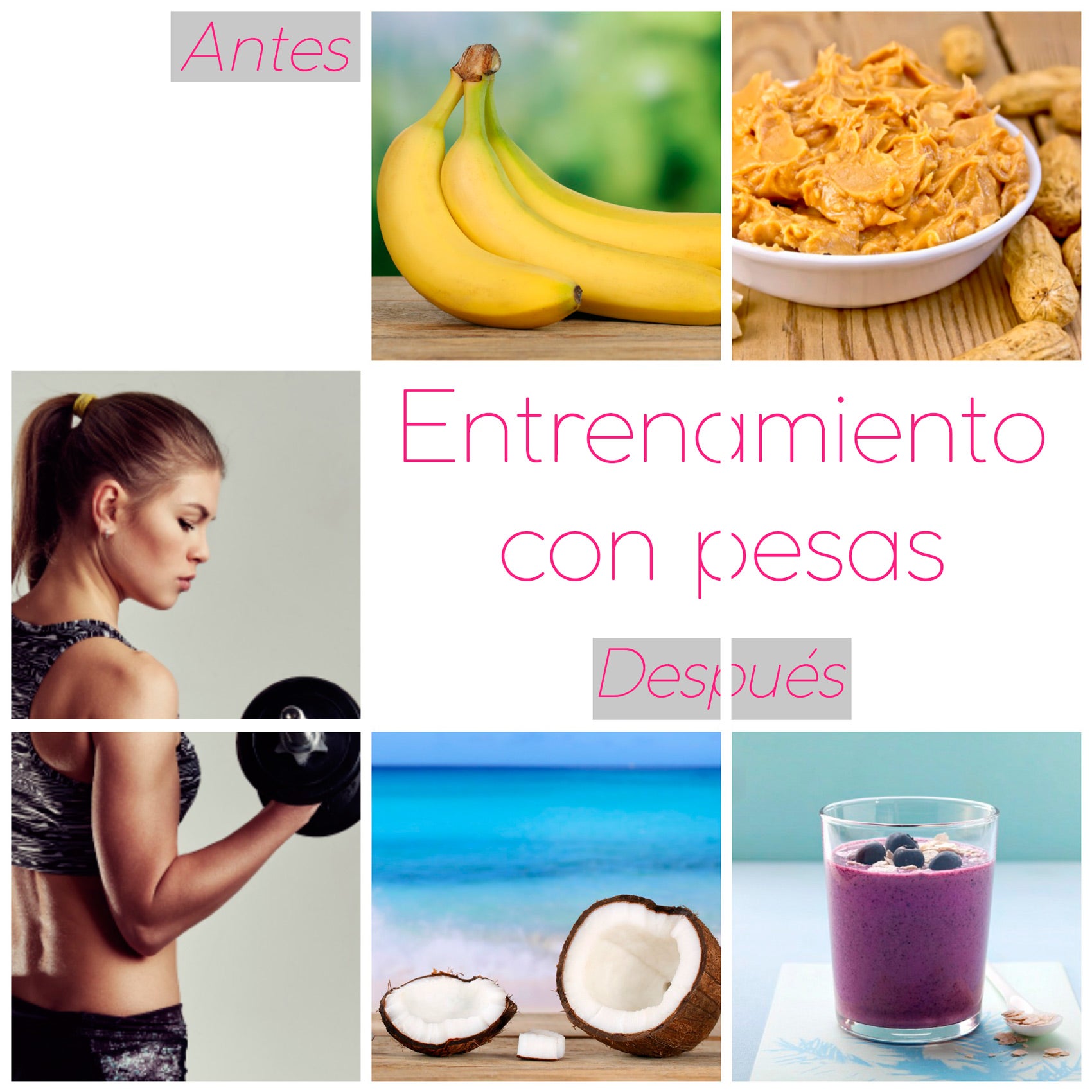 Si te gusta más el entrenamiento indoor como ejercicios con pesas necesitarás energía desde primera hora de la mañana. Medio plátano y tostadas con crema de cacahuete es la mejor opción. Para después refréscate con agua de coco o un smoothie de arándanos para aprovecharte de los antioxidantes que te ofrecen estos frutos.
