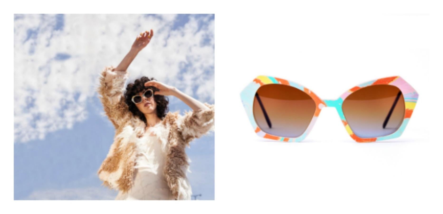 Brianda Fitz-James Stuart ha colaborado con la firma española de gafas Nina Mûr en una colección de 23 piezas diseñadas por ella e inspiradas en artistas como Cézanne y Matisse. Para lograr este peculiar estampado, Brianda ha utilizado la técnica del marmoleado, un método de pintura al agua.