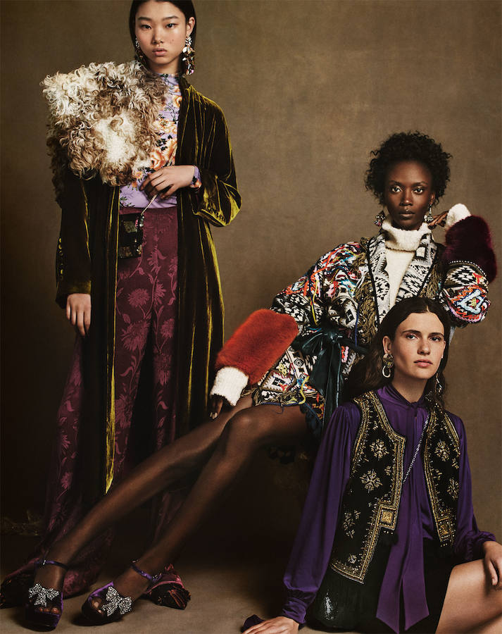 Los tejidos (de apariencia) nobles, los bordados joya, el mix&matchy que respira sofisticación y atrevimiento, las superposiciones y el barroquismo nos podrían llevar perfectamente al imaginario de Domenico Dolce y Stefano Gabbana. Pero esta imagen ha salido del equipo creativo de Zara en Arteixo.