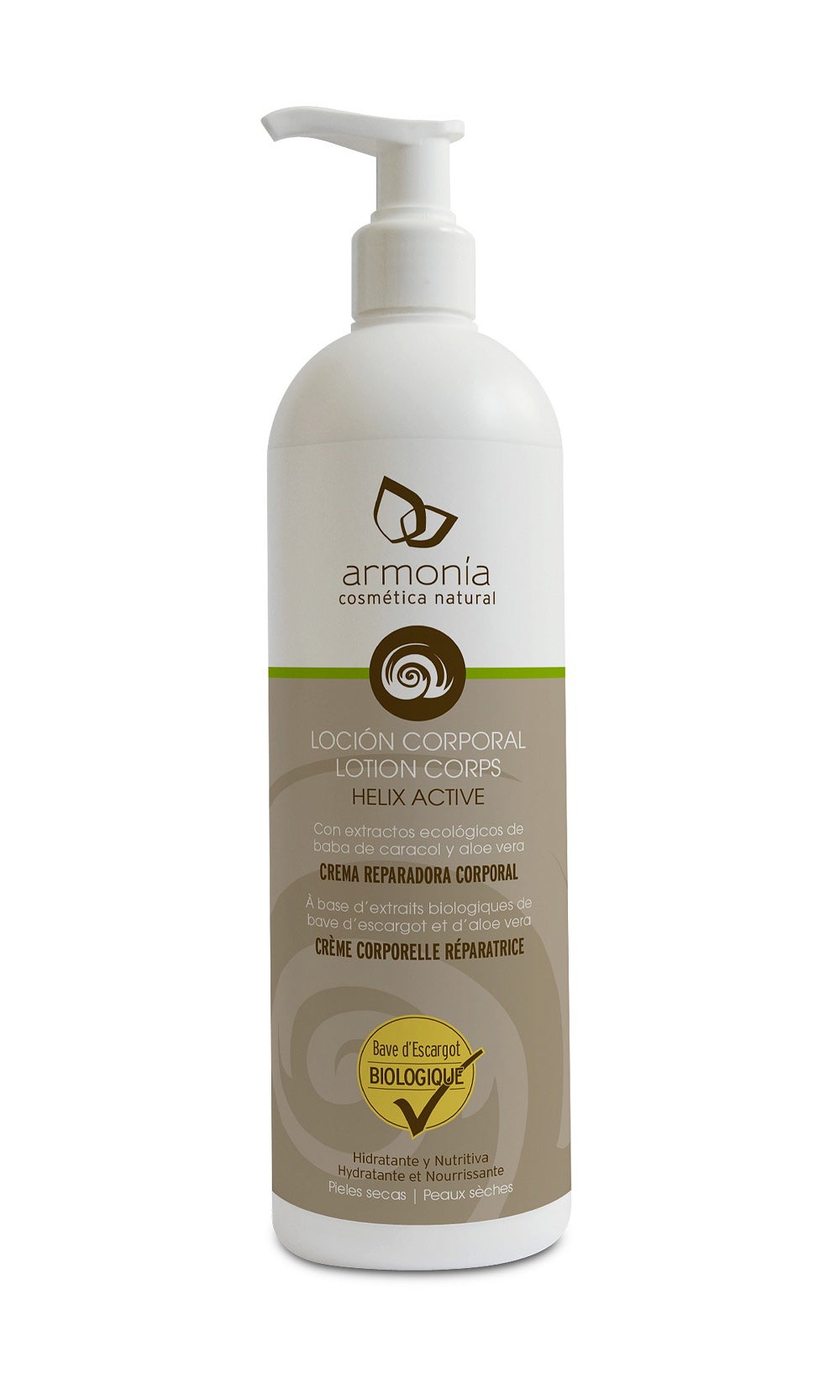 Emulsión corporal reparadora de base hidratante y textura no grasa de fácil absorción. Una fórmula que combina los extractos ecológicos de baba de caracol, aloe vera y caléndula con aceite de Rosa Mosqueta, proporcionando máxima nutrición e hidratación a la piel. (12,50€)